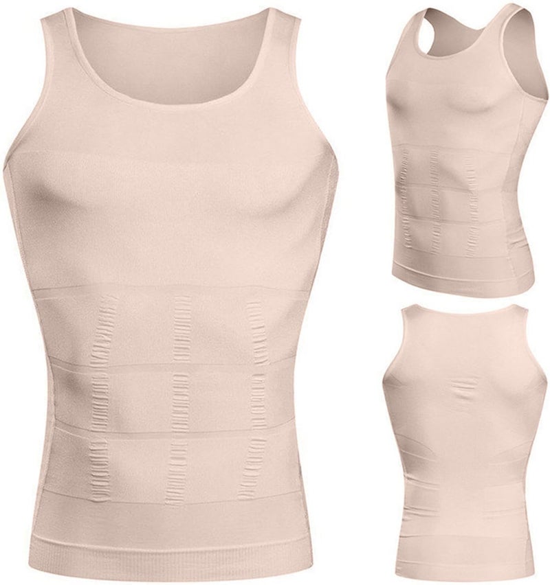 PHCOMRICH Mens Slimming Tank Top Body Shaper Compression Shirts for Men Slim Undershirts Abs Vest for Workout Abdomen, (complexion, Large) - Image 3